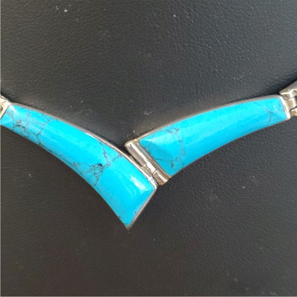 950 Sterling Silver 925 Turquoise Cleopatra V Necklace - Picture 5 of 12